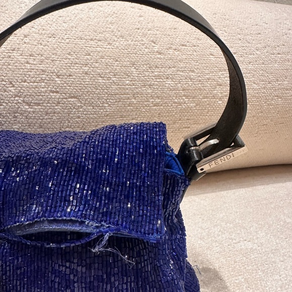 Blue Velvet Shoulder Bag with Black Strap - Picture 4 of 14